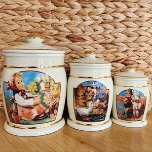 Danbury Mint M. J. Hummel Cream and Gold Canister Set